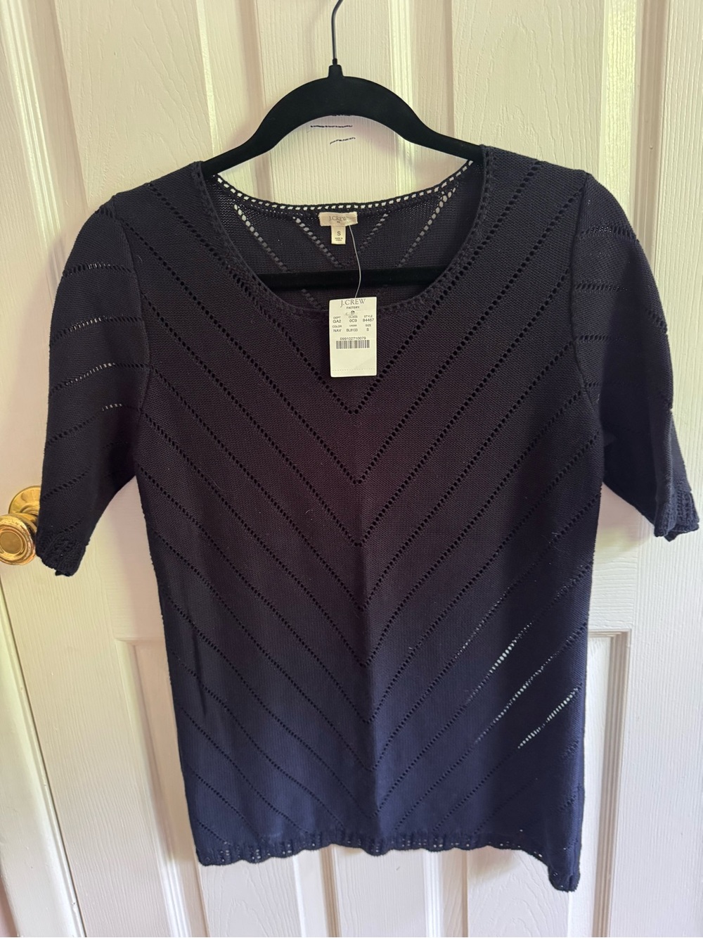J. Crew Factory Navy Short Sleeve Pointelle Knit Top size Small NWT